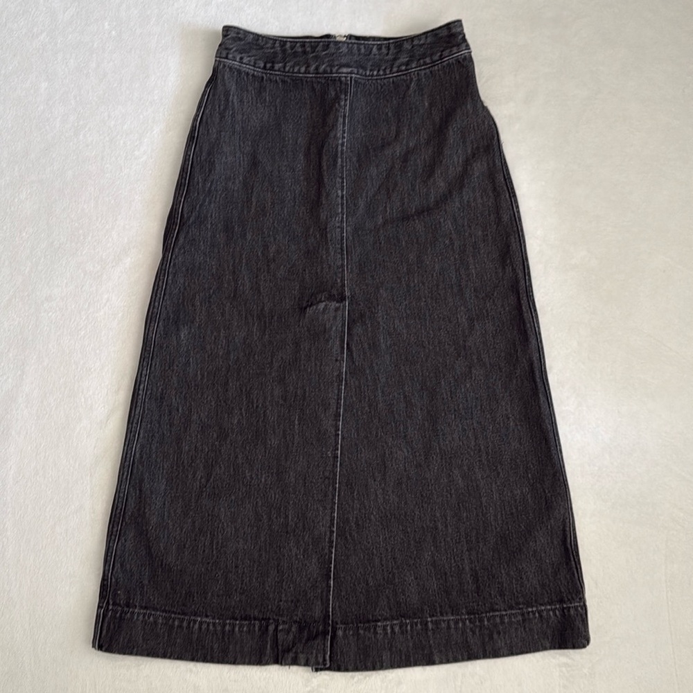 Ganni | Washed Denim Front/Back Slit Jean Midi Skirt 6129 Black/Gray EU 36/US 4